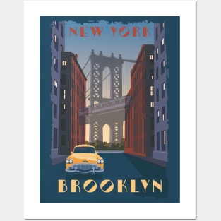 Brooklyn Bridge New York City Vintagw Travel Poster Design Gifts Posters and Art